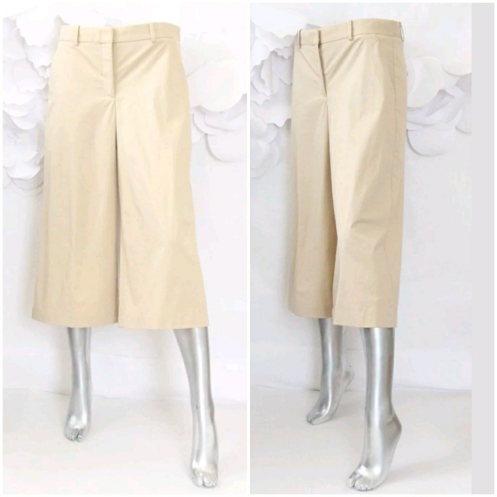 THEORY Wide Leg Crop Ankle Pants 6 Beige Career